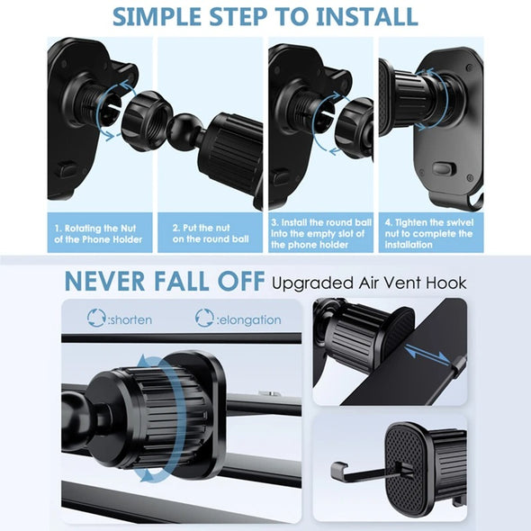 ClingDrive Universal Car Phone Holder – 360° Anti-Shake Vent Mount